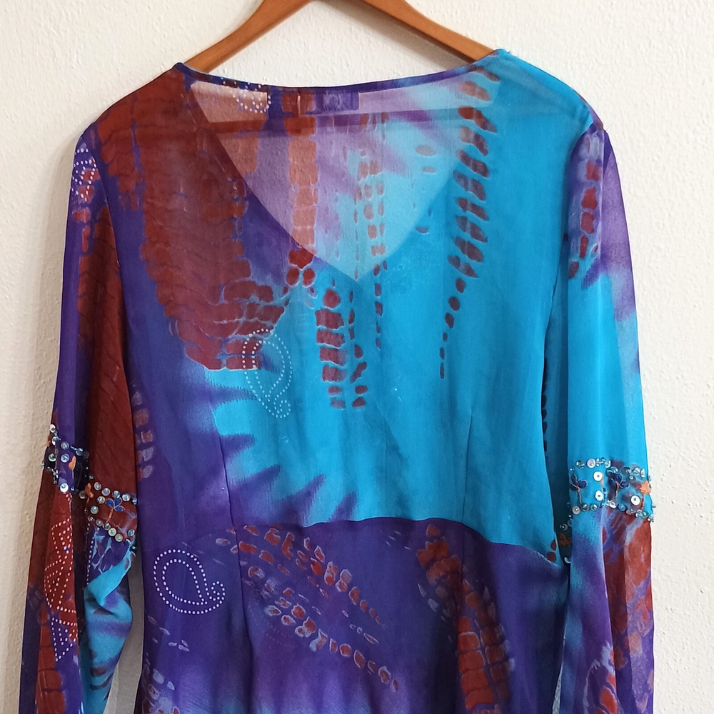 Phool Womens Tunic Blouse Blue Purple Sheer Sequin V Neck Lightweight Size XL - Picture 3 of 8